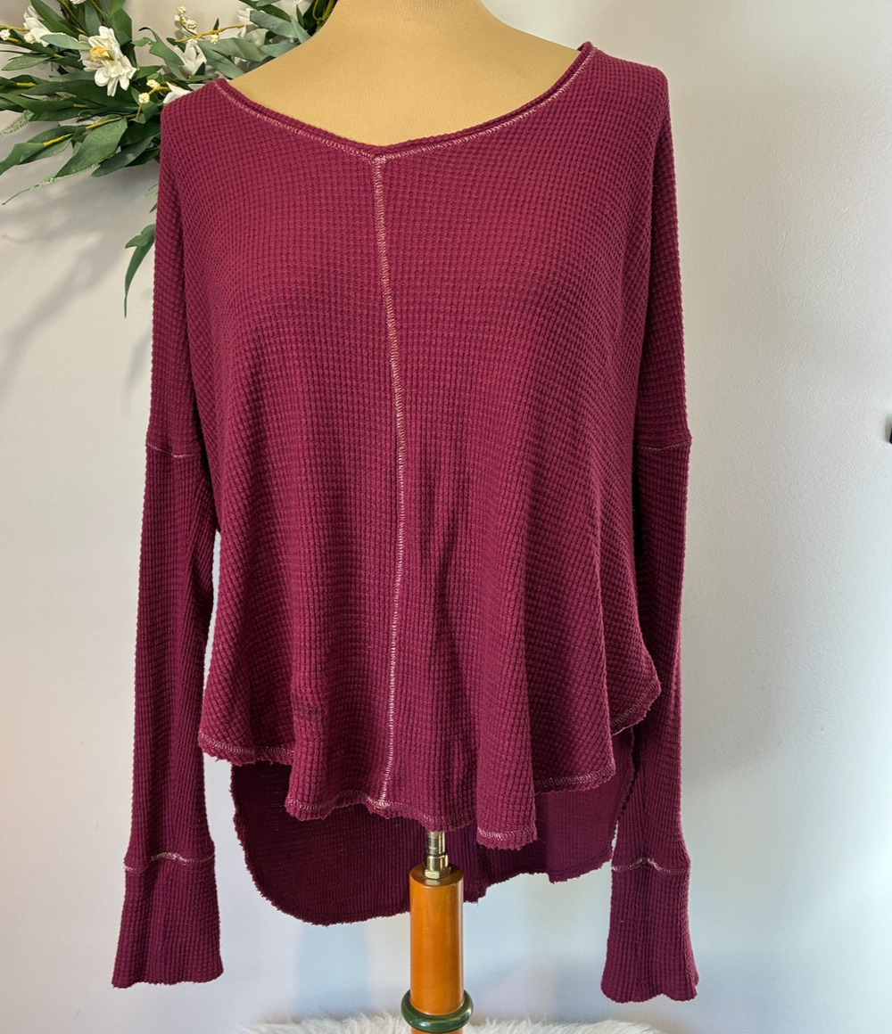 Anthropologie Saturday Sunday Oversized Thermal Shirt Top Red Burgundy, Small